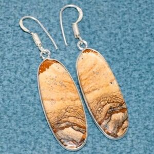Picture Jasper Gemstone 925 Sterling Silver Handmade Drop Dangle Earrings
